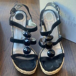 STUART WEITZMAB Black Espadrille Strappy Sandals / Wedges Embellished Size 8.5